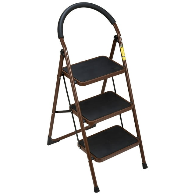 Ollieroo Ladder En131 Steel Folding 3 Step Stool With Comfy Grip Handle