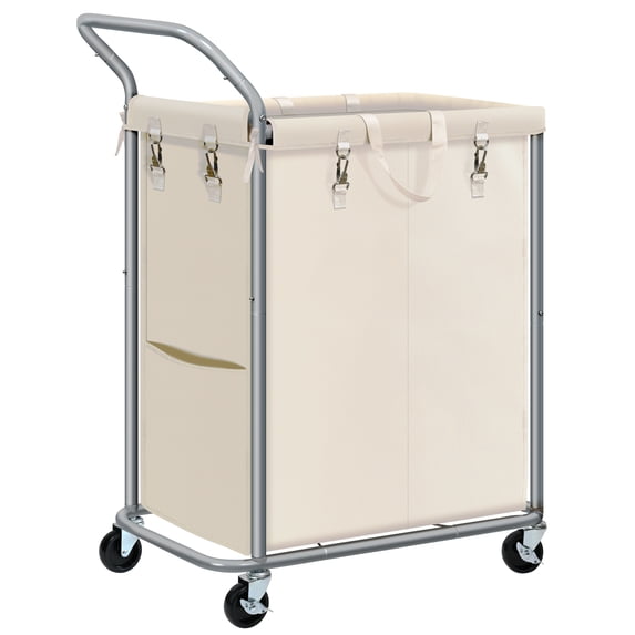 Ollieroo Laundry Hamper with Wheels,140L Rolling Laundry Hamper,2-Section Rolling Laundry Hamper with Removable Liner & Handles for Clothes Storage, Laundry Room,Beige