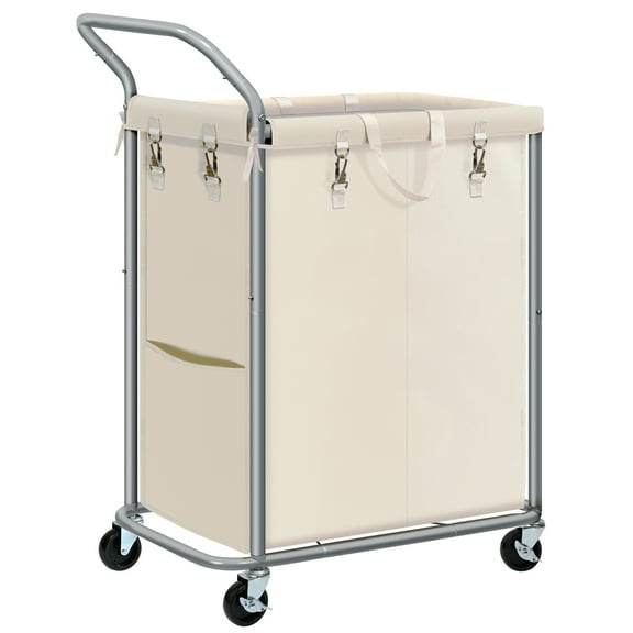 Ollieroo Laundry Hamper with Wheels,140L Rolling Laundry Hamper,2-Section Rolling Laundry Hamper with Removable Liner & Handles for Clothes Storage, Laundry Room,Beige