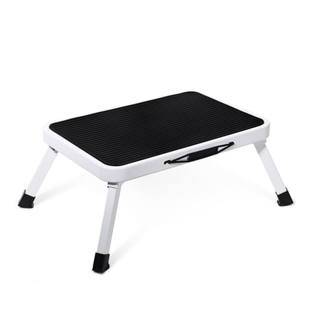 Ollieroo Portable Step Stool Lightweight Folding Steel Step Ladder with Non Skid Rubber Platform One Step 330- Pound Capacity,White