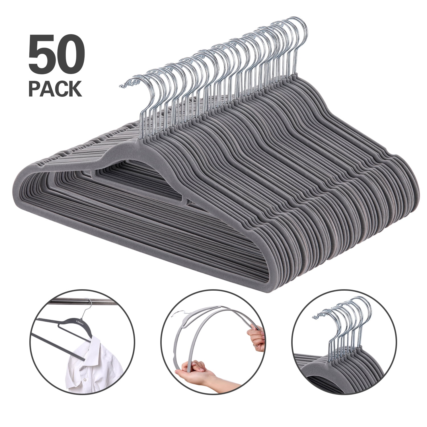 ThermalinX Premium Velvet Hangers 50 Pack - Non-Slip, Durable