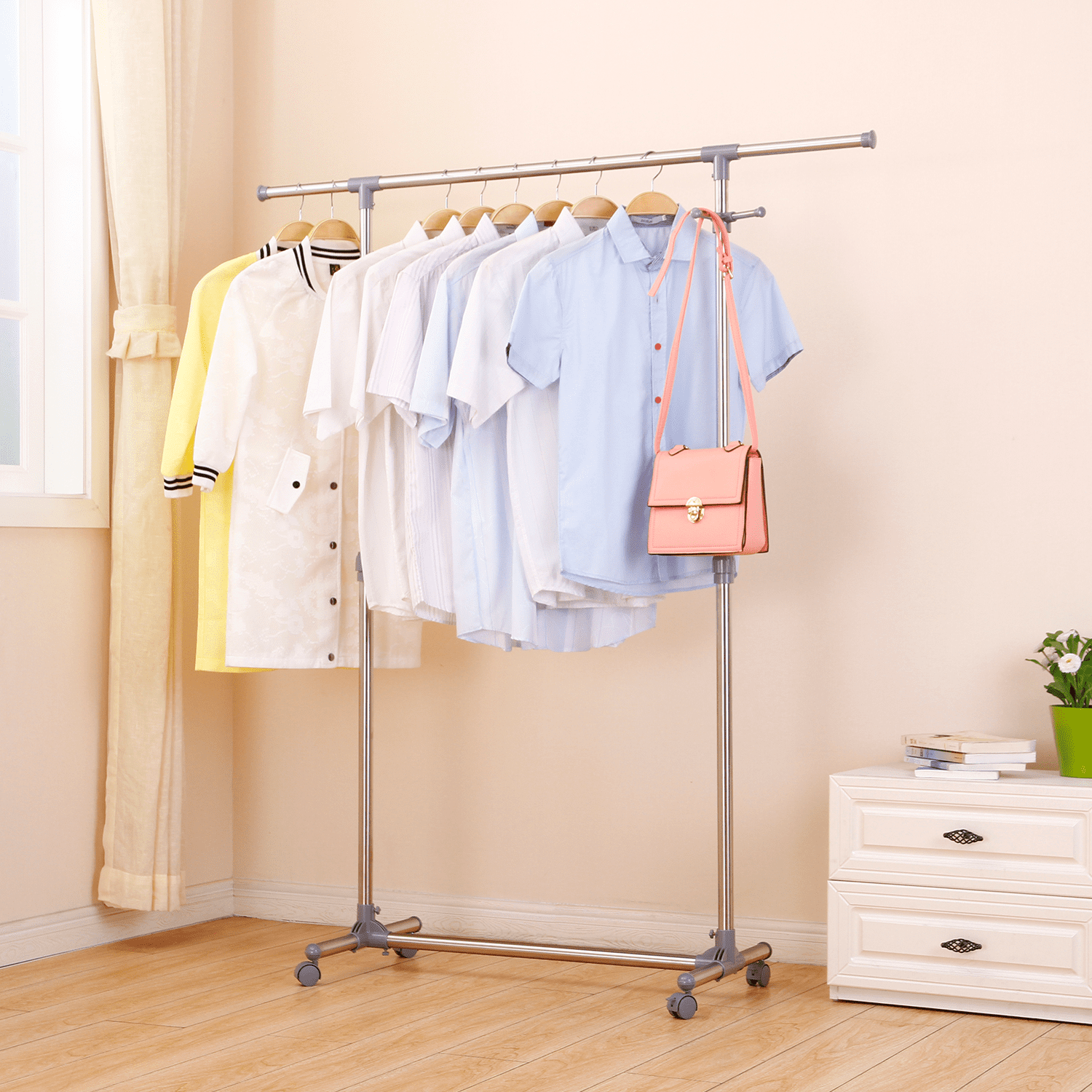 Ollieroo Stainless Steel Telescopic Rolling Garment Rack Clothing Rack ...