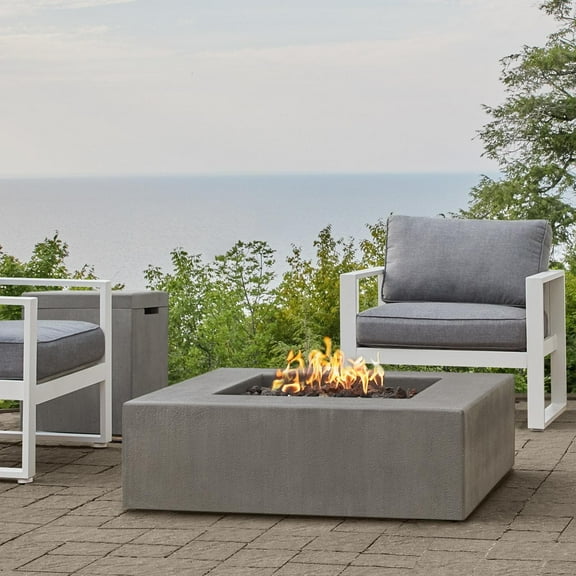 Olliewood 40 Inch Low-Profile Square GFRC Propane Fire Pit Table in Flint by BBQGuys Signature