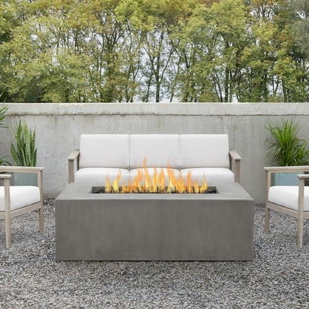 Olliewood 60 Inch Rectangular GFRC Propane Fire Pit Table in Flint by BBQGuys Signature
