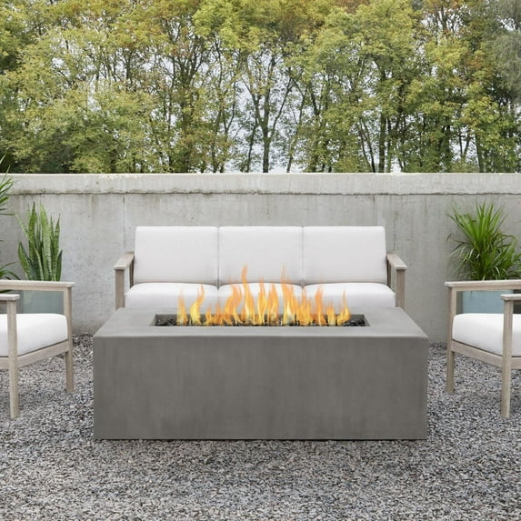 Olliewood 60 Inch Rectangular GFRC Propane Fire Pit Table in Flint by BBQGuys Signature