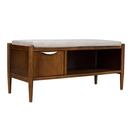 Olliix Arcadia 19.5" Solid Wood Accent Bench with Storage & Cushion in Walnut