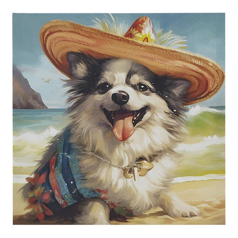 Chihuahua in Festive Beach Outfit Canvas Wall Art