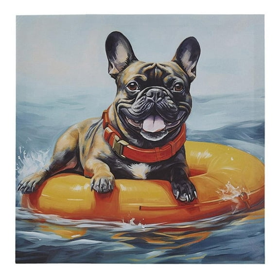 Olliix Beach Dogs Frenchie Wood & Canvas Fabric Wall Art in Multi-Color