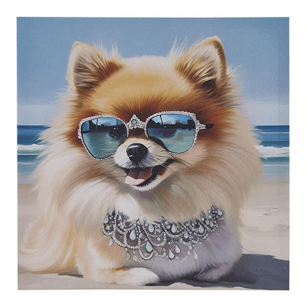 Playful Pomeranian Beach Day Canvas Wall Art in Multicolor