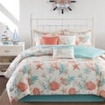 thumbnail image 1 of Madison Park 7 Piece King Size 100% Cotton Comforter Set with Bed Skirt and Decor Pillows, Sateen Coastal Bed in a Bag Down Alternative Bedding Sets Coral, 1 of 12