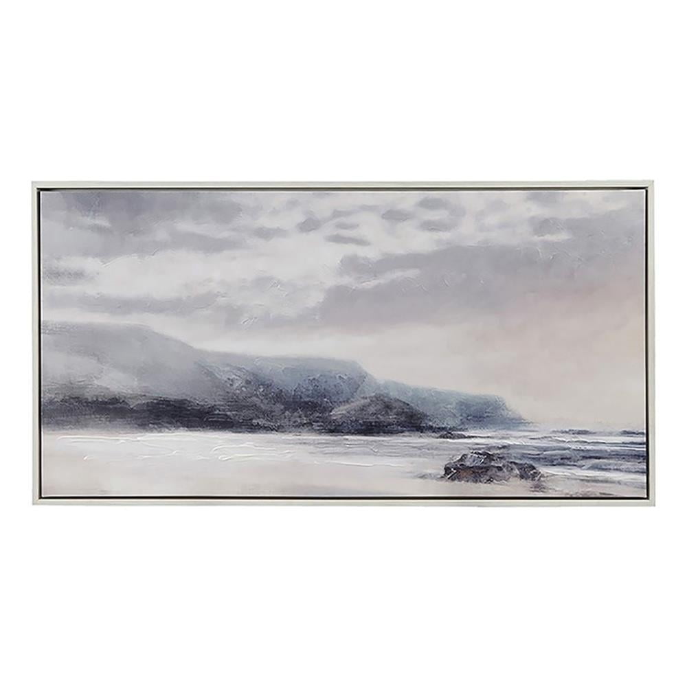 Moody Coast Hand Embellished Landscape Canvas with Silver Frame