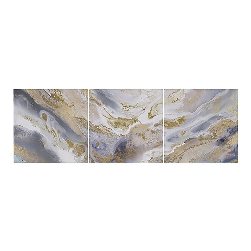 Shimmering Symphony Glitter and Gold Foil Abstract Triptych Canvas Wall Art