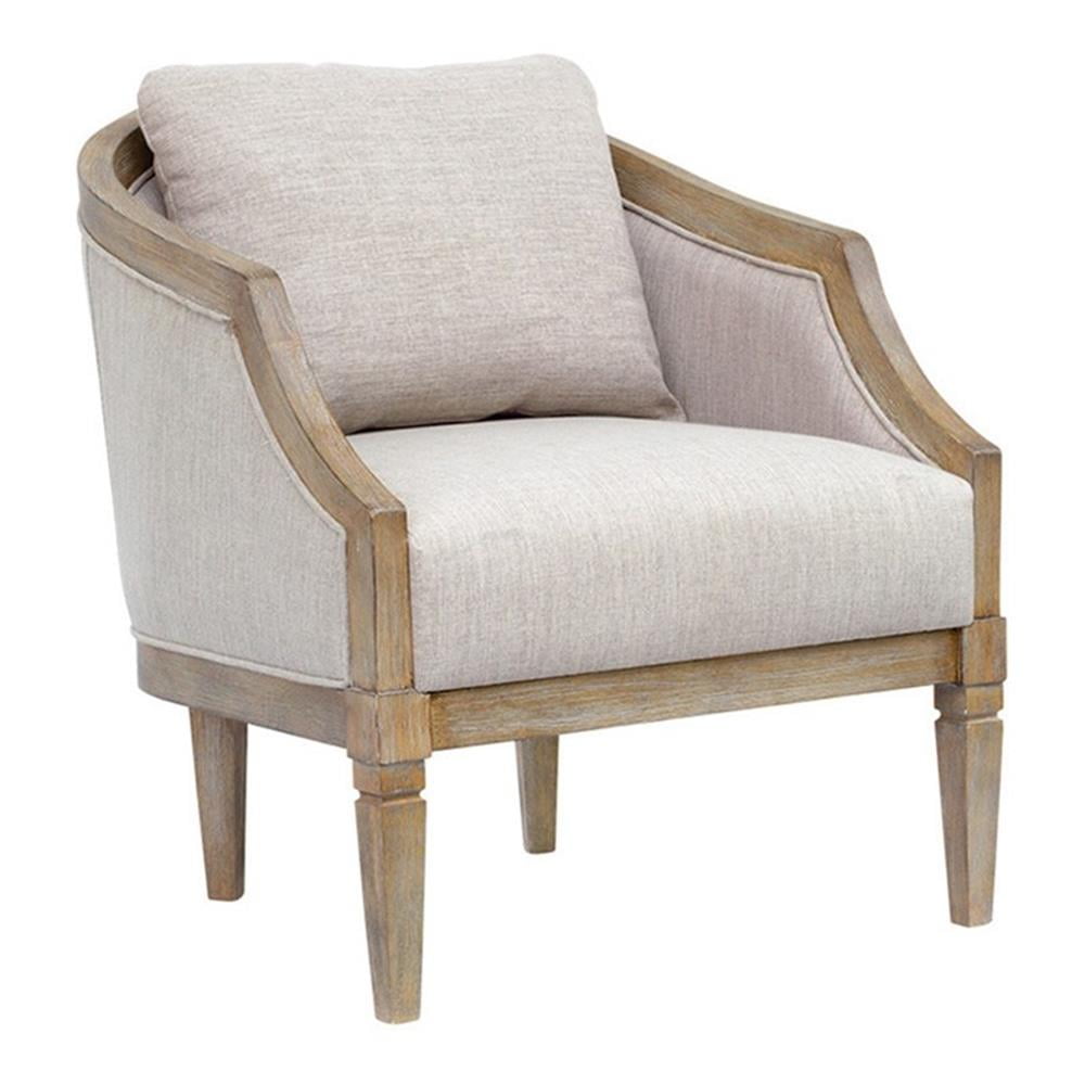 Whitney Beige Microfiber Barrel Accent Chair with Wood Frame