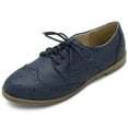 thumbnail image 1 of Ollio Women's Flat Shoes Wingtip Lace Up Faux Leather Oxford M2921, 1 of 6