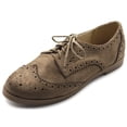 thumbnail image 1 of Ollio Women's Flat Shoes Wingtip Lace Up Faux Suede Oxford M2920, 1 of 6