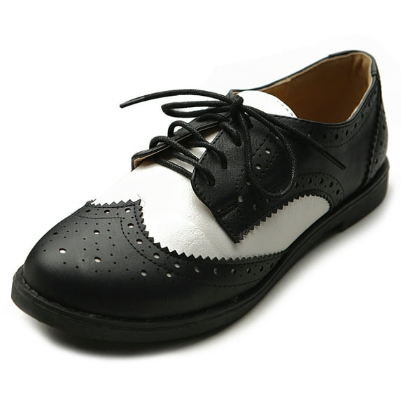 Ollio Women's Flat Shoes Wingtip Lace Up Two Tone Oxfords M2913