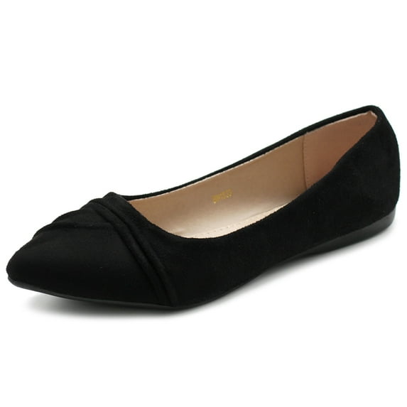 Ollio Women's Shoes Ballet Dress Faux Suede Pleated Pointed Toe Flats 1BN1833