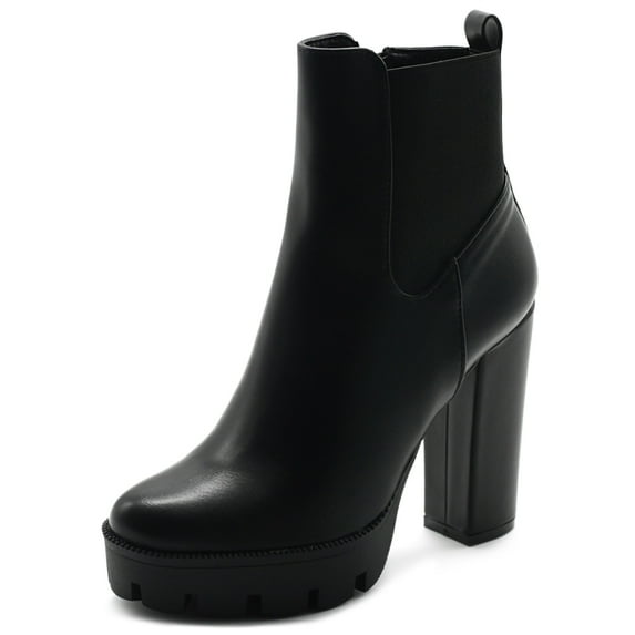 Ollio Women's Shoes Faux Nubuck Platform Stacked High Heels Ankle Boots H107