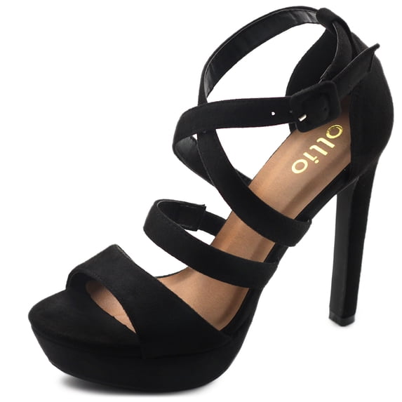 Ollio Women's Shoes Faux Suede Cross Strap Ankle Buckle Platform High Heels Pump Sandals H106
