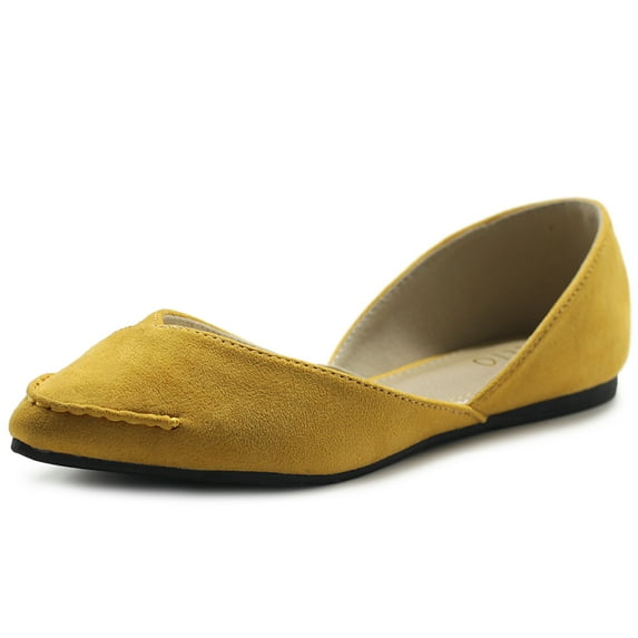 Ollio Women's Shoes Faux Suede Light Comfort Stitching D'Orsay Pointed Toe Ballet Flats F78