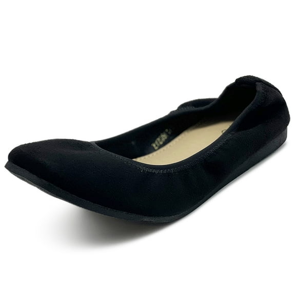 Ollio Women's Shoes Faux Suede Slip On Comfort Elasticated Square Toe Ballet Flat SF178
