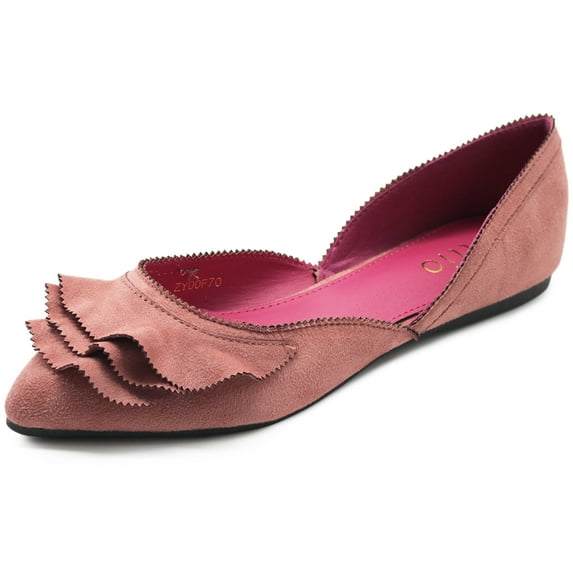 Ollio Women's Shoes Faux Suede Slip On Scallped Collar Pointed Toe Ballet Flats ZY00F70