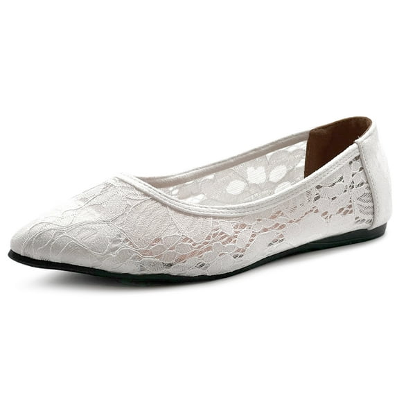 Ollio Women's Shoes Floral Lace Breathable Pointed Toe Ballet Flats F207