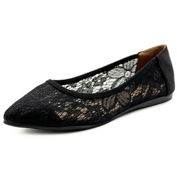Ollio Women's Shoes Floral Lace Breathable Pointed Toe Ballet Flats F207