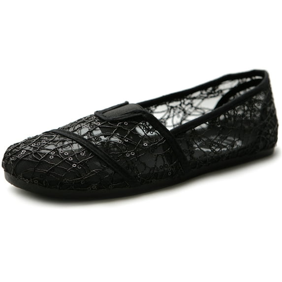 Ollio Women's Shoes Spangle Lace Slip On Ballet Breathable Flats ML028