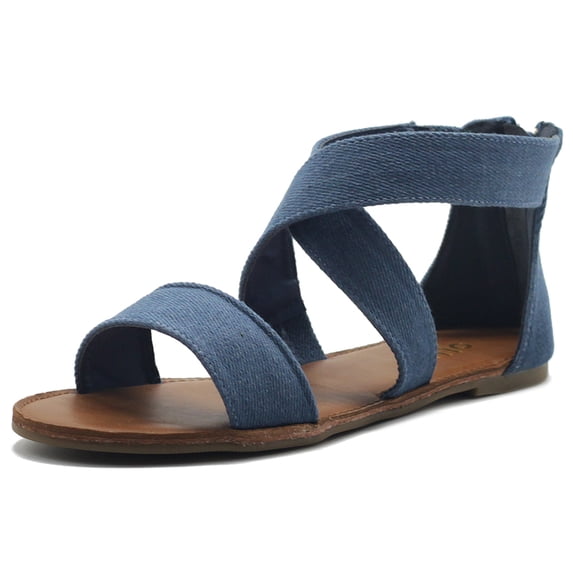 Ollio Women's Shoes Zip Up Gladiator Criss Cross Strap Flat Sandals MG00F44