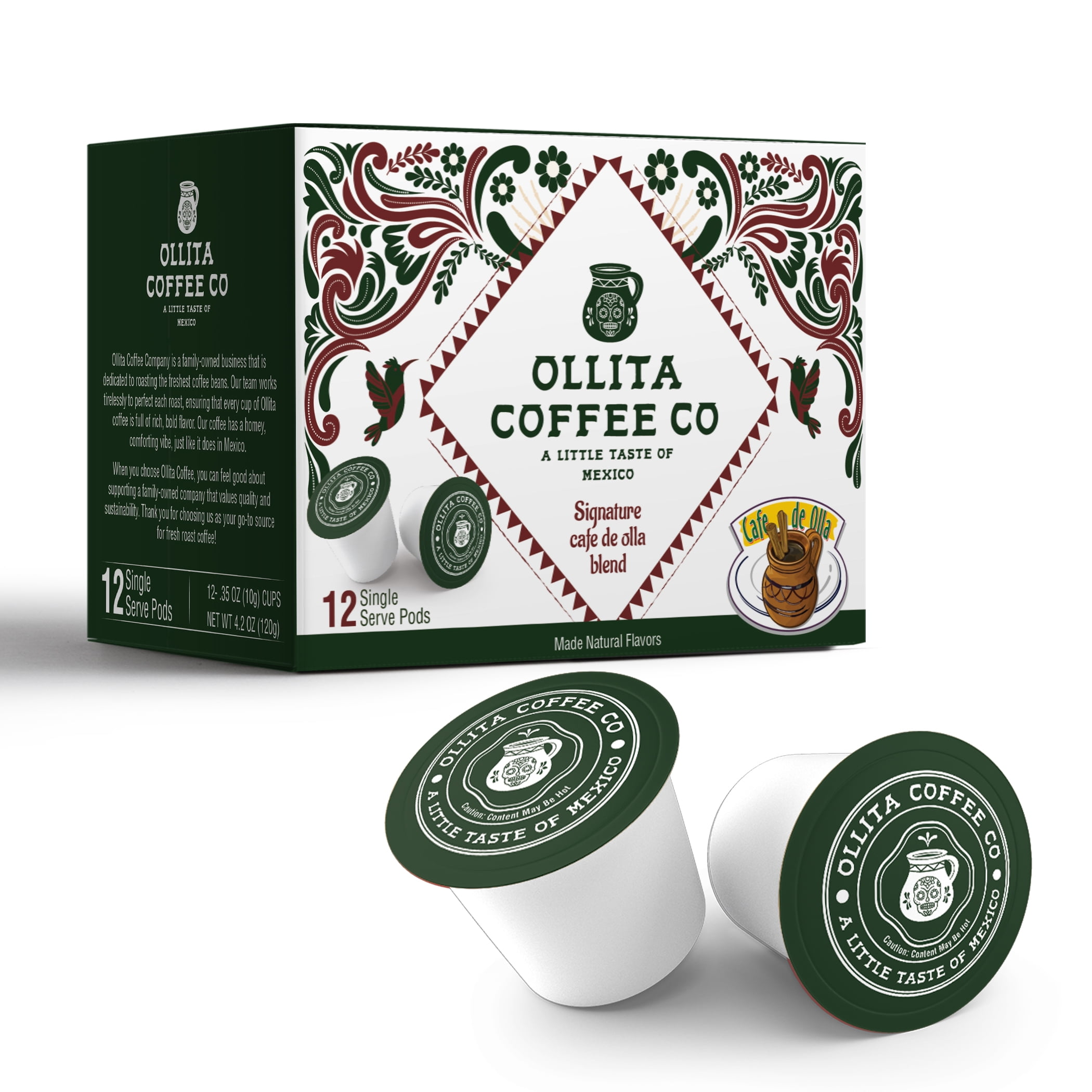 Ollita Coffee Cafe de Olla, Mexican coffee 12 single serve pods (Sugar  Free) 