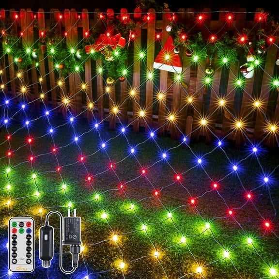 Ollny 10x7ft 210 LED Multicolor Net Lights, Connectable IP67 Waterproof Mesh String Lights with 8 Modes & Timer Function for Indoor Outdoor Christmas Bush Tree Wall Decor