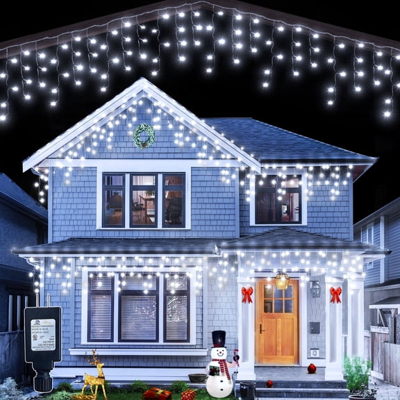 Ollny 24ft 216 LED Icicle Lights for Outside, 8 Lighting Modes 3 Timing Waterproof Icicle Christmas Lights Indoor Outdoor Decorations, White