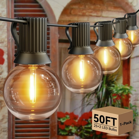 Ollny 50FT Outdoor String Lights, Waterproof Shatterproof Patio Lights Connectable with 25+2 Edison LED Bulbs Plug in for Porch,Garden,Bistro,Backyard,Camping