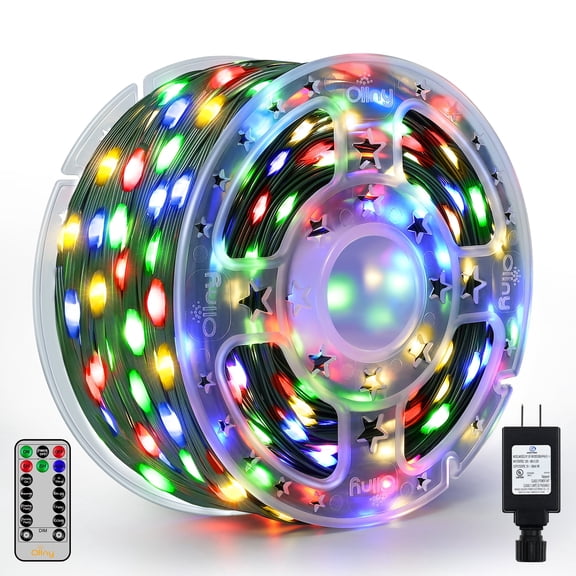 Ollny 600 LED Multicolor String Lights, 207FT IP67 Weatherproof Plug-in Christmas Lights, 8 Modes Remote Timer Fairy Lights for Yard Party Indoor Outdoor Xmas Decor