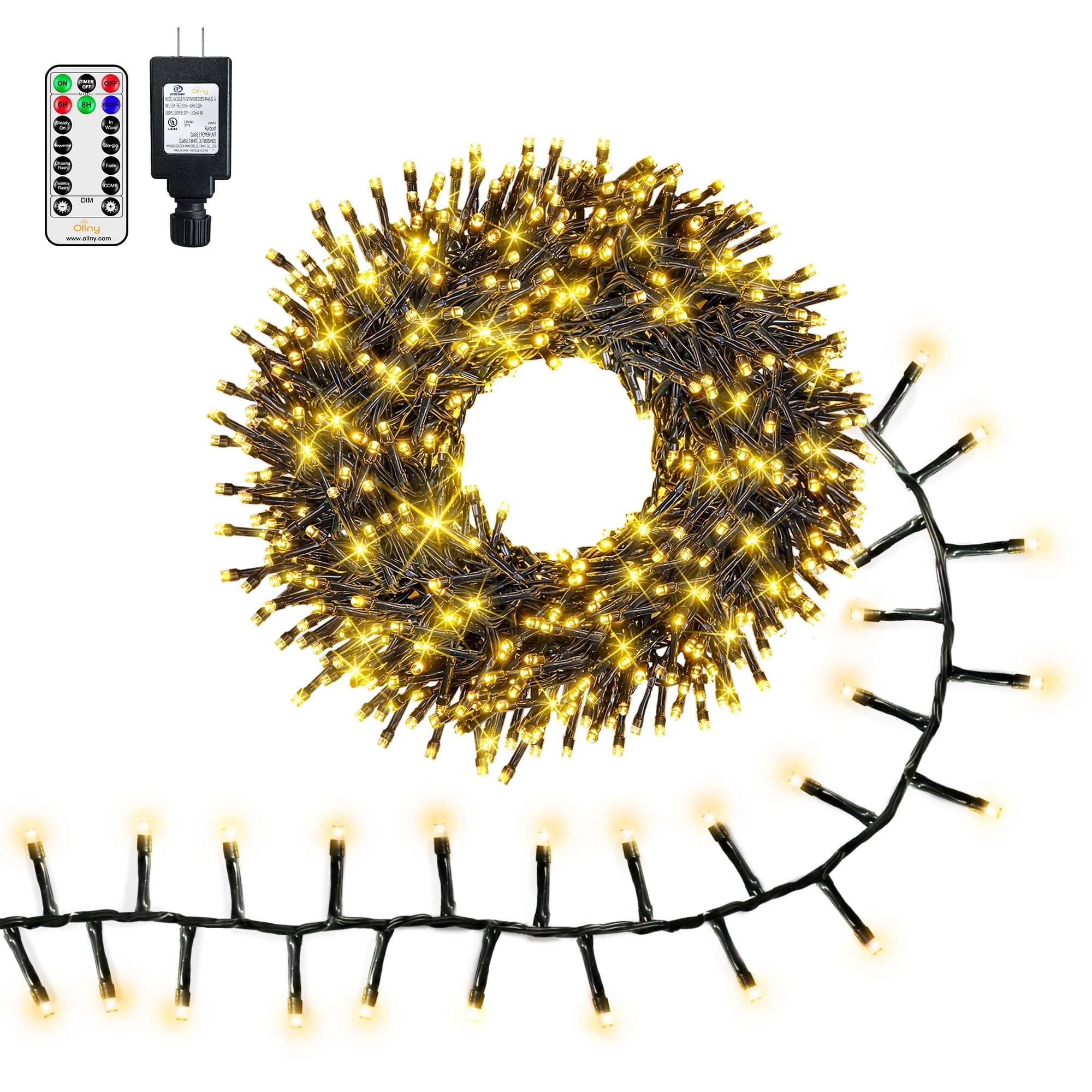 Ollny 20ft 400 LED Cluster Lights, 8 Lighting Modes with Remote Control Waterproof Indoor Outdoor Christmas Cluster Lights for Decorations