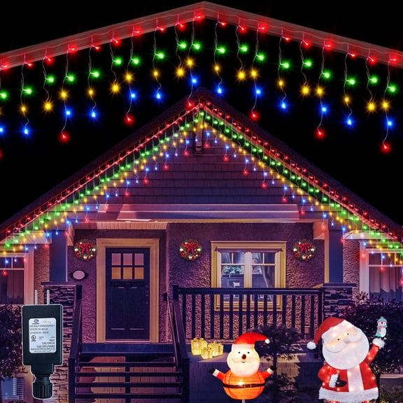 Ollny 24ft 216 LED Icicle Lights for Outside, 8 Lighting Modes 3 Timing Waterproof Icicle Christmas Lights Indoor Outdoor Decorations, Multicolor