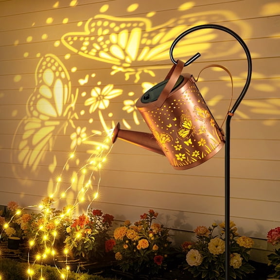 Ollny Solar Waterfall Watering Can Light, IP65 Waterproof Hanging Solar Lanterns with LED Fairy Lights Outdoor Patio Yard Pathway Decor