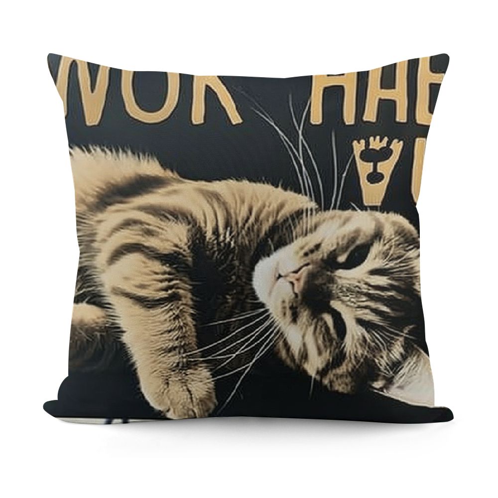 Ollo0ord Cat Themed Decor Pillow Case I Work Hard so My Cat Can Live a