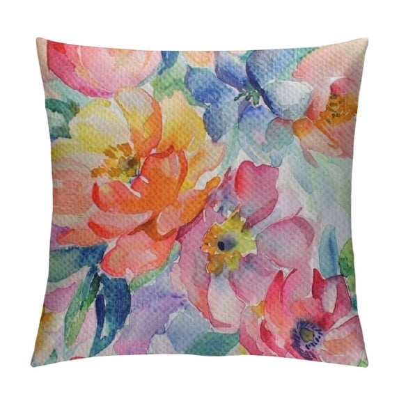 Ollo0ord Pink Flowers Throw Pillow Covers Floral Seamless Pattern Art Painting Square Pillowcases for Home Decor Sofa Car Bedroom Pillow case White