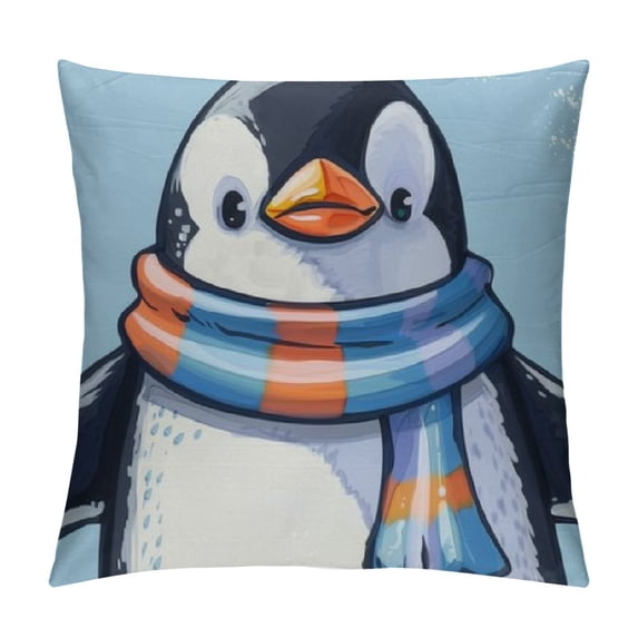Ollo0ord Throw Pillow Cover Square Decorative Pillowcase Cute Penguin Double-Sided Print Cushion Covers for Couch Bed Sofa Living Room White