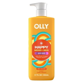 OLLY Exfoliating Body Wash jojoba beads, pineapple enzymes & vitamin C Happy Mood + Skin to exfoliate and reveal softer, glowing skin, 17 fl oz