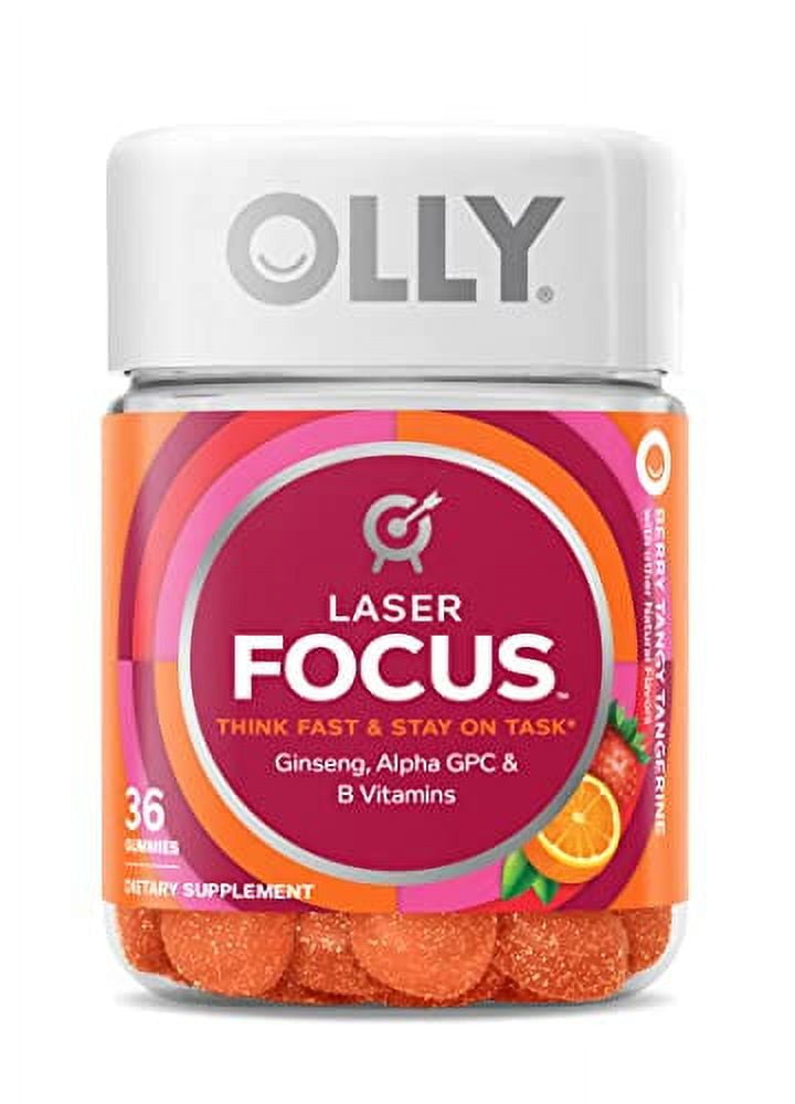 Olly Laser Focus Gummy 18 Day Supply Gummies Ginseng Alpha GPC B Vitamins Chewable Supplement
