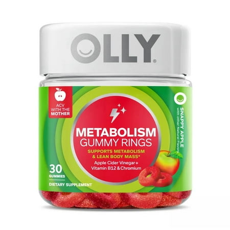 Olly Metabolism Gummy Rings Digestive Health Chewable Supplement, Apple Flavor, 30 Ea, 3 Pack
