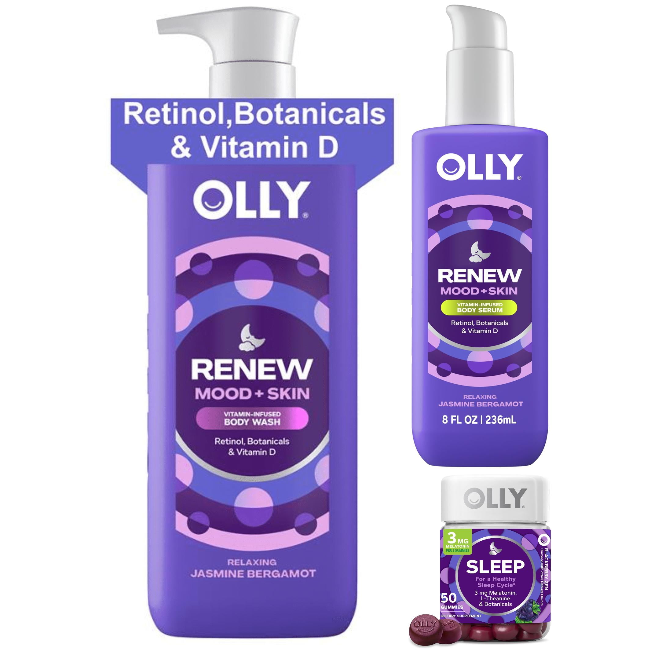 Olly Renew Collection Body Wash & Serum + Sleep Gummies 50 Count
