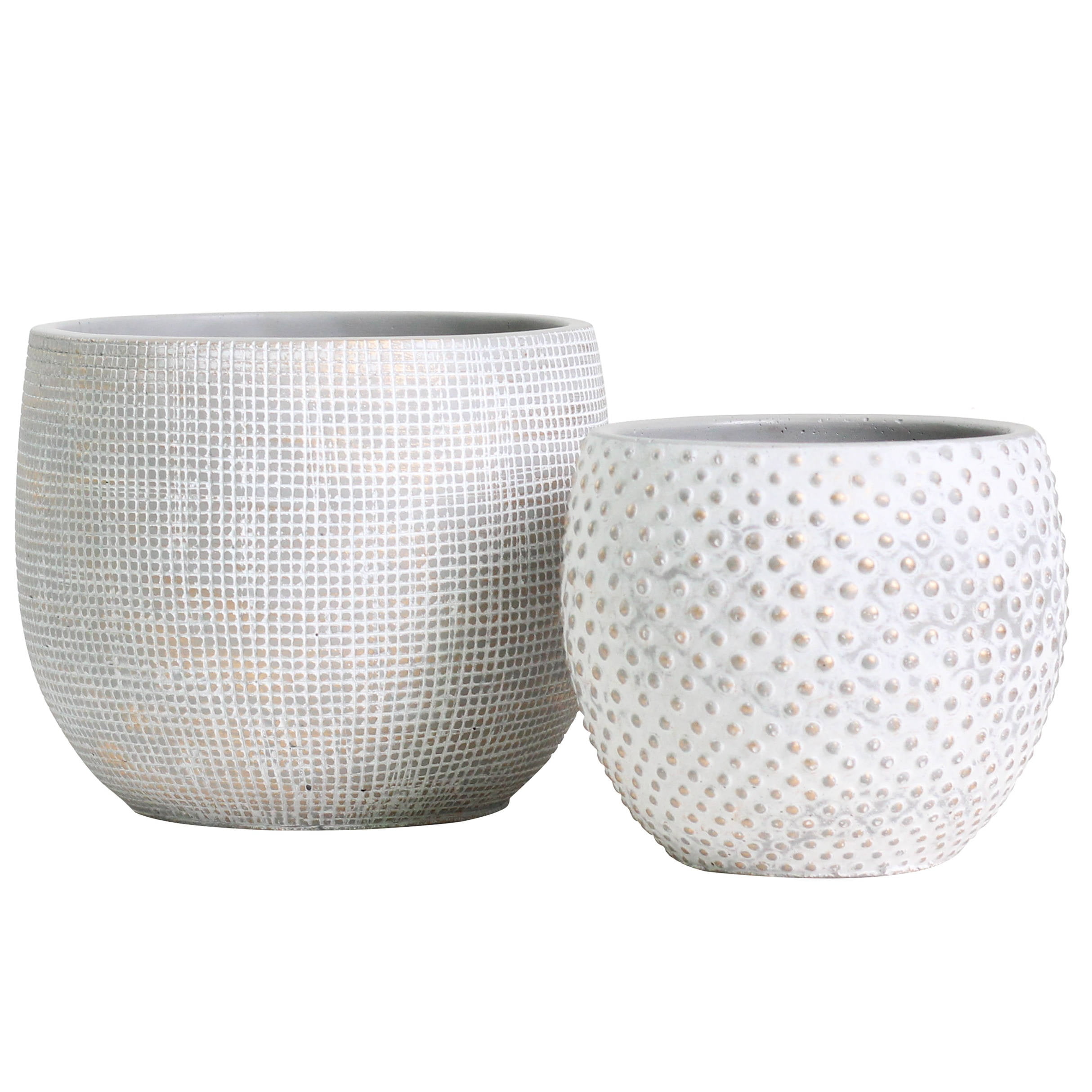 Olly & Rose Ceramic White Gold Plant Pot Set 2 - 6.7 and 5.5 Indoor  Planters Cement Outdoor 