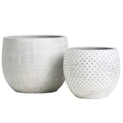 Olly & Rose Ceramic White Gold Plant Pot Set 2 - 6.7" and 5.5" Indoor Planters Cement Outdoor