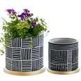 thumbnail image 1 of Olly & Rose Designer Black Plant Pots Set 2 with Gold Saucers Ceramic Planters Indoor Outdoor, 1 of 6