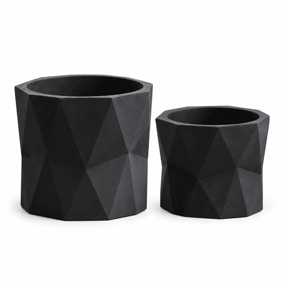 Olly & Rose Geometric Black Plant Pot Ceramic Garden Planters Set 2 Indoor Outdoor Flower Pots
