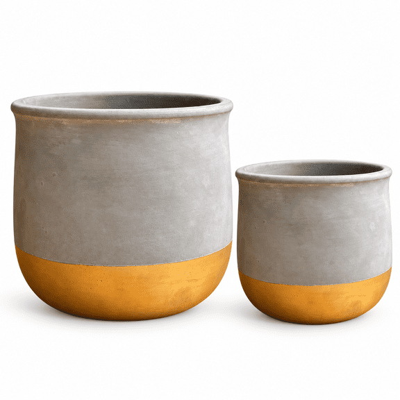Olly & Rose Gold Dip Ceramic Plant Pot Set 2 Indoor Planters Outdoor Flower Pots Cement